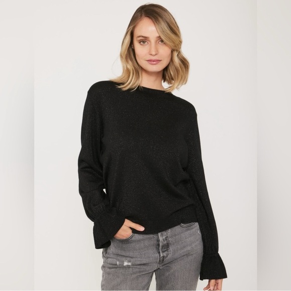 J Society Ruffle Sleeve Sweater Metallic Sparkle Black Size...